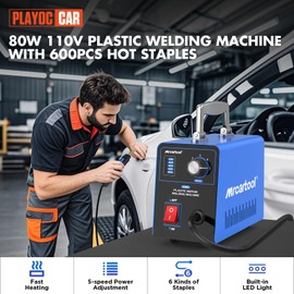 PLAYOCCAR 80W Plastic Welder Kit with 600pcs Hot Staples, 110V Hot Stapler Plastic Welding Machine Kit, 5 Speed Power Adjustment (15W 35W 45W 65W 80W)