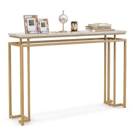 Julimoon Console Table, 47" Hallway Table with Gold Metal Frame, Long Sofa Side Table with Faux Marble Tabletop & Anti-Tipping Kit, Narrow Entry Table for Foyer, Living Room, Entryway Table