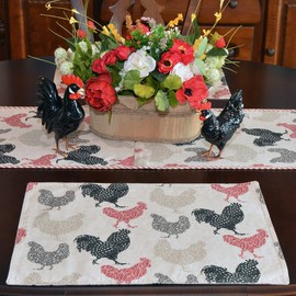 Sweet Pea Linens Rifton Red Rooster Rectangle Placemats - Set of Two