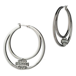 Harley-Davidson Women's Crystal Pave Bar & Shield Logo Hoop Earrings, Brass