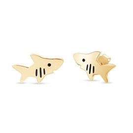 Wishrocks Shark Fish Animal Stud Earring With Push Back in 14k Yellow Gold Over Sterling Silver Jewelry gift for Women