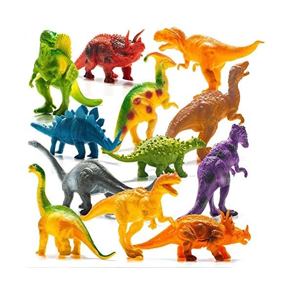 12 Pack of 7 Inch Dinosaur Toy Figures with Educational Dinosaur Book, Large Plastic Dinosaur Toys Set for Toddlers, Kids, Boys and Girls