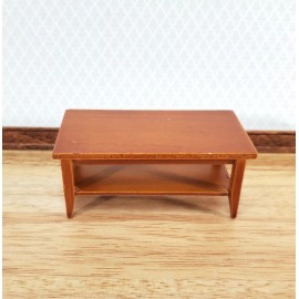 Town Square Miniatures Dollhouse Miniature Coffee Table with Shelf Walnut Finish 1:12 Scale Furniture