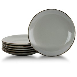 Elama Modern Round Dinnerware Salad Plate Dish Set, 6 Piece, Solid Light Gray