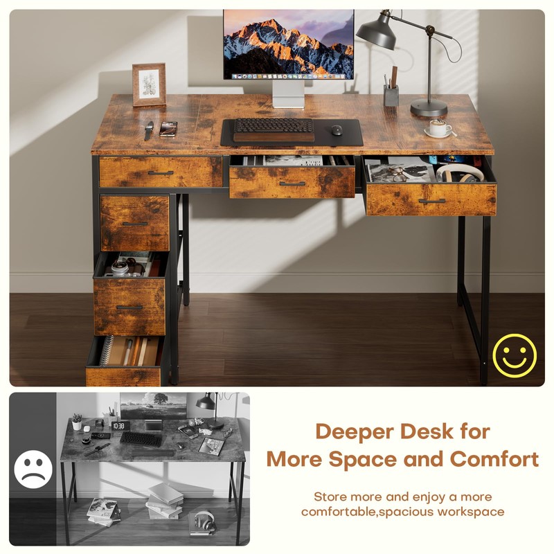 HLDIRECT 47" Computer Desk with 6 Drawers & Large Storage