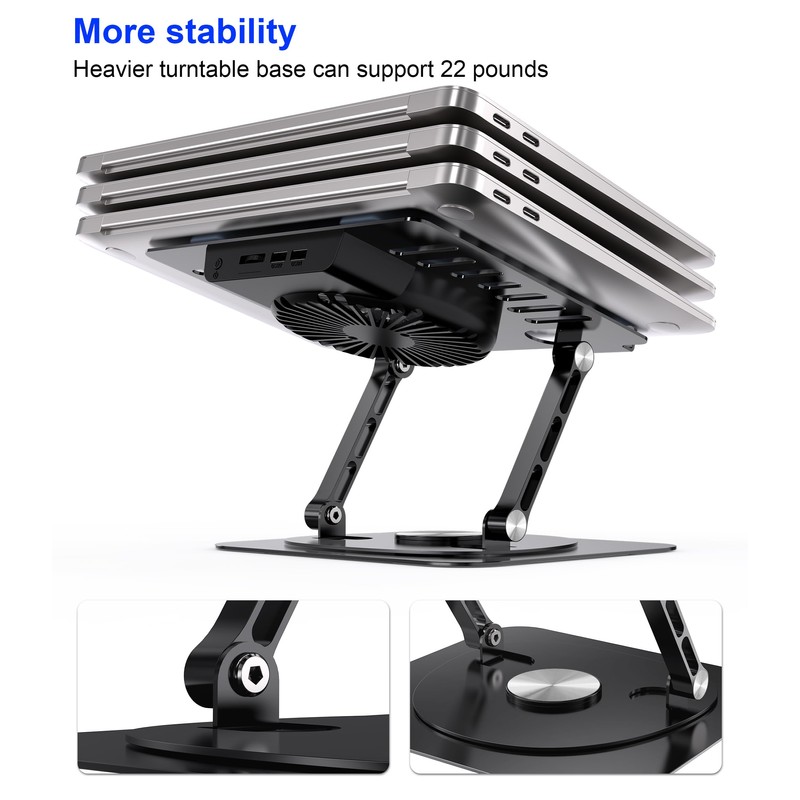 YTech Laptop Stand,with 360°Rotating Base,External Cooling Fan,Adjustable RGB Lighting,Ergonomic Foldable
