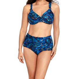 Miraclesuit Women's Bronze Age Norma Jean Retro High Waist Tummy Control Swim Bottom, Blue/Multi, 14