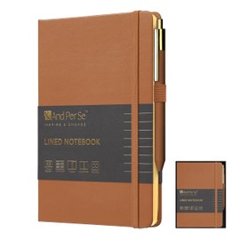 A5 Lined Leather Journal and Pen Set, Hardcover Notebook with Pen, 160 Pages 100gsm Thick Ruled Paper for Men Women, for Work, Business, School or Home Writing, 5.7'' x 8'', Gift Box Included (Light Brown)