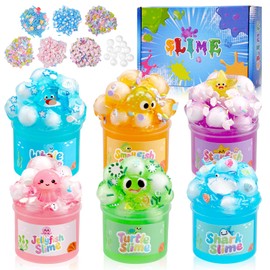 CHHQLZS 6 Pack Ocean Slime Kit for Kids, DIY Slimes Sets Colorful Sensory Toys Non-Sticky Stress Relief Party Favors Birthday Gifts for Boys Girls