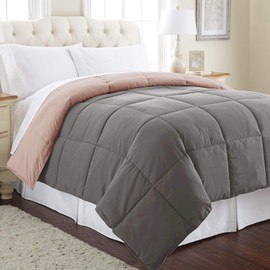 Modern Threads Down Alternative Microfiber Quilted Reversible Comforter/Duvet Insert Ultra Soft Bedding-Medium Warmth for All Seasons, King, Charcoal/Misty Rose