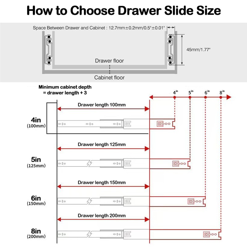 Prmape 2 x drawer runners, 100 mm, drawer pull-out rails,