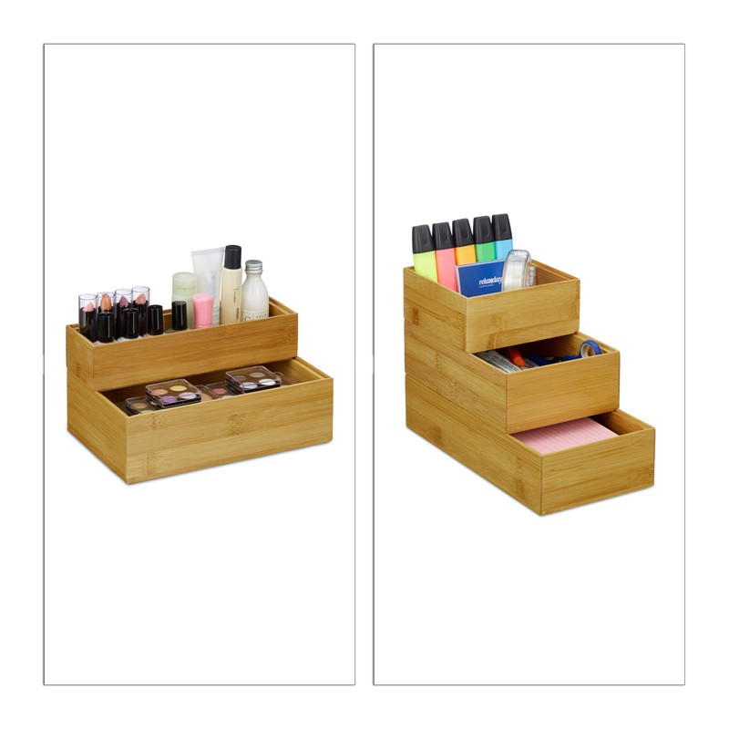 Relaxdays 4 x Storage Boxes Bamboo Stackable Natural Look Storage