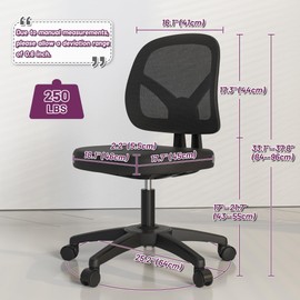 TTD TIANTIANDA Mesh Back Armless Computer Office Desk Chair Swivel Adjustable Height with Wheels and Lumbar Support for Small Spaces Home