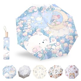 MPXEAVG Children's Umbrella for School Bag, Ultralight and Small with Bag, Reflective Windproof, red