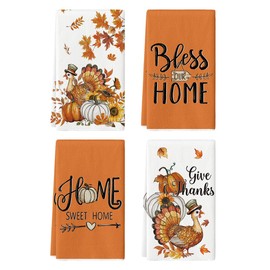 Artoid Mode Sunflower Pumpkin Turkey Thanksgiving Kitchen Towels Dish Towels, 18x26 Inch Farmhouse Holiday Thankful Decoration Cleaning Set of 4