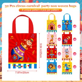 Photect 32 Pcs Circus Carnival Party Favor Bags Carnival Gift Bags Non Woven Circus Treat Candy Goodie Bags with Handles for Carnival Birthday Baby Shower Decoration Showman Theme Party Supplies