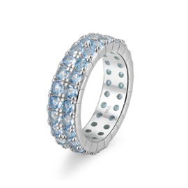 Cranmaida Sterling Silver March Birthstone Aquamarine Stackable Ring Eternity Bands for Women | 6mm Stackable Rings Cocktail Jewelry for Women Wife Her, Ring Size 7