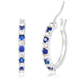 Sfoni Silver Hoops Earrings for Women 925 Sterling Silver Hoop Earrings Small Silver Hoop Earrings for Girls Hypoallergenic Earrings Jewellery Gifts for Christmas Birthday, 15mm/Silver/Blue Stones
