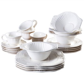 American Atelier 20-Piece Baroque Dinnerware Set, White