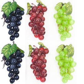 6 Bunches of Artificial Grapes, Lifelike Rubber Grape Decoration, Home Kitchen Fruit Bowl Party Wedding Decoration