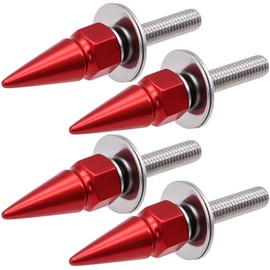 MEAJOO 4Pcs Spike License Plate Screw Fasteners Kit, Decorative Anti-Theft Stainless Steel & Aluminum Alloy Frame Bolts Fits Most Vehicles, Trucks, and Motorcycles(Red)