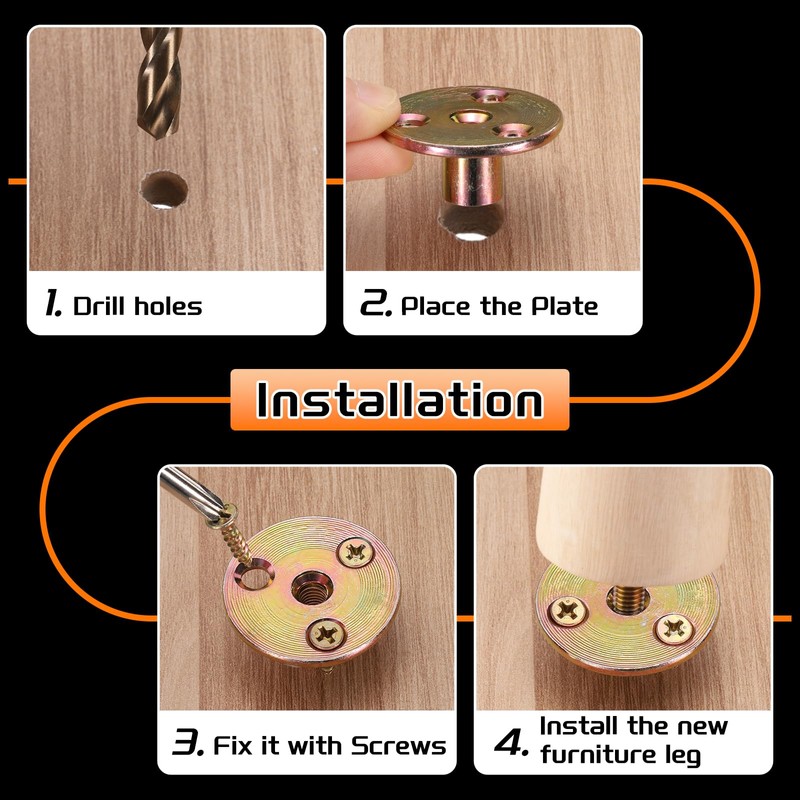 uxcell 4Pcs M6 T-Nuts, Zinc Plated Steel Brad Hole Tee