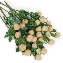 CHIAVE 8pcs 27 Flower Buds Artificial Vintage Roses Fake Silk Rose Flowers with Long Stem for DIY Bouquets Wedding Centerpiece Party Home Kitchen Shorp Decoration-Beige