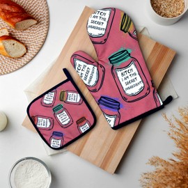 BiXXh- I Am The Secret Ingredient,Fun Oven Mitts and Pot Holders Set, Silicone Non- Insulated Oven Mitts, Great Helper for Cooking, Baking and Grilling in The Goddess Kitchen