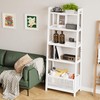 Bamjoy Bamboo White Bookshelf with Slatted Basket, Ladder Bookcase with
