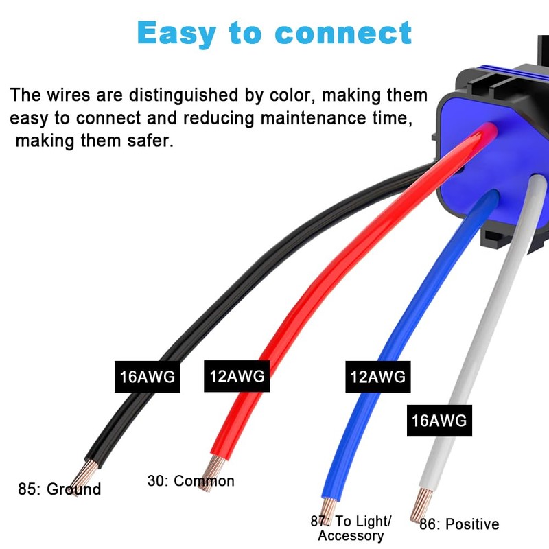 Cotonlake 4Pin 12V 40/30 Amp Waterproof Relay Switch Harness Set