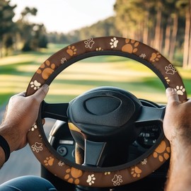 Oramclsy Steering Wheel Cover Golf Cart Accessories Universal 13-14 Inch Small Steering Wheel Cover Men Sweat Absorption Non-Slip Protector(Dog Paw Brown)
