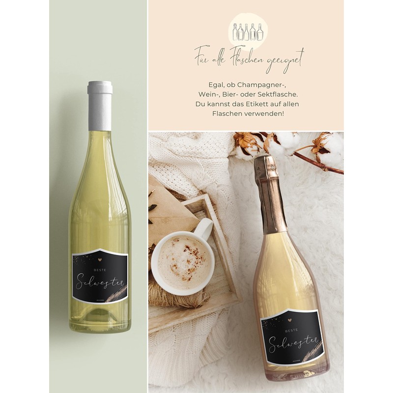 JoliCoon Best Sister Gift - Bottle Label - 9.3 x