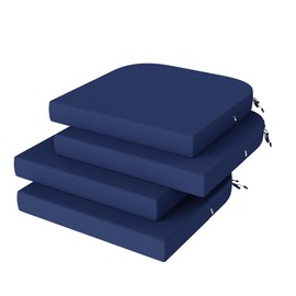 VSIWB Outdoor Chair Cushions Set of 4, Waterproof Cushions for Patio Furniture with Adjustable Straps, Round Corner Patio Chair Cushions for Yard Garden, 17"x16"x2", Navy Blue