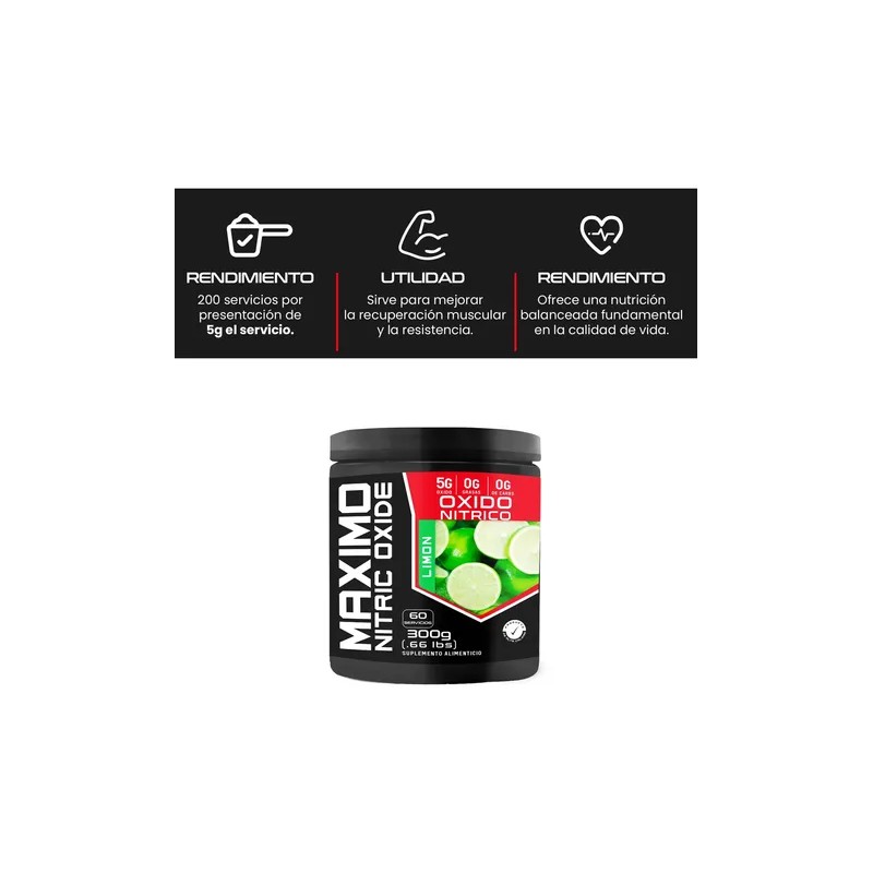 Óxido Nítrico Pre Entreno 300g Maximo Protein 60 Servs