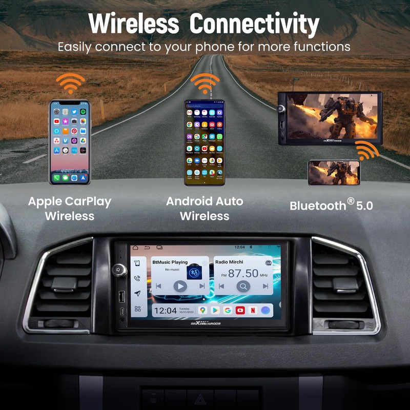 maXpeedingrods 7” Double Din Car Stereo with Apple CarPlay &
