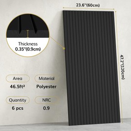 TONOR 6 Pack Large Acoustic Panels,47.2" X 23.6" X 0.35" Acoustical Wall Panel, Self-Adhesive Sound Proof Panels, Decorative Soundproof Wall Panels for Echo Absorption for Home Studio Office, Black