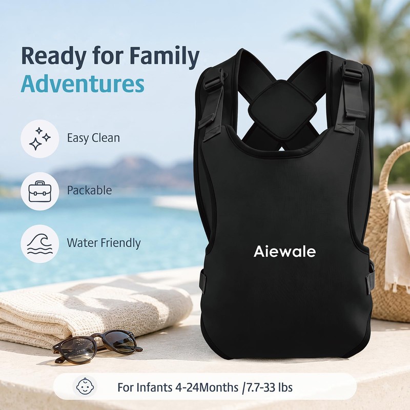 Water Baby Carrier, Quick-Dry Neoprene Infant Sling,Black