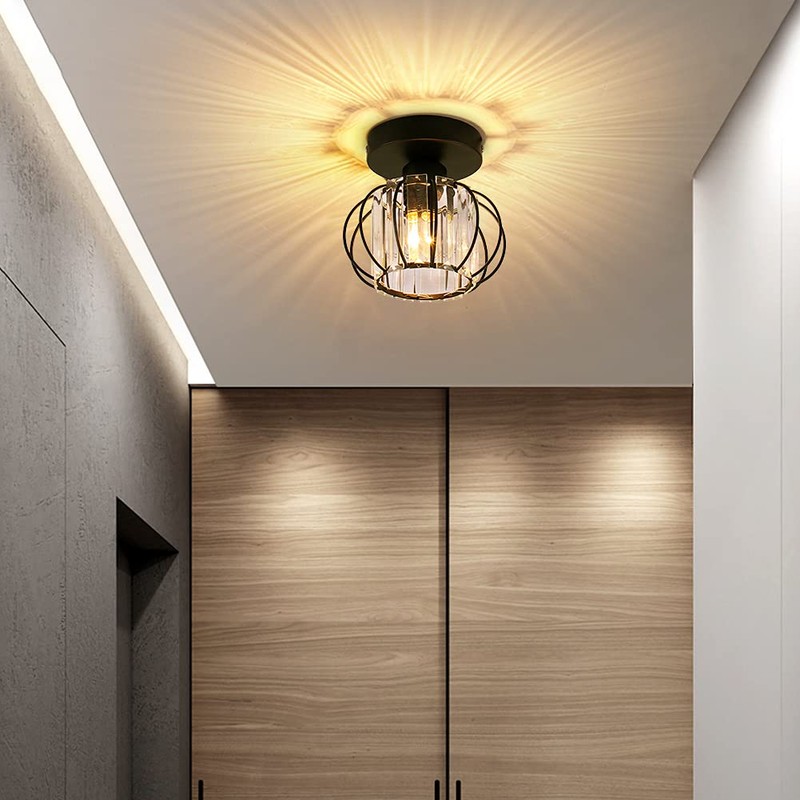 FRIXCHUR Black Mini Crystal Chandelier Ceiling Light Modern Semi Flush