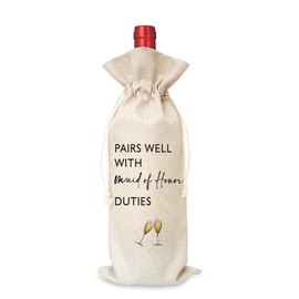 Tesedupoole Maid of Honor Wine Gift Bag, Wine Bag for Getting Married, Engegement, Bride and Groom, Couples, Bridal Shower, Cotton Linen Wine Gift Bag With Drawstring, Party Favors Decorations-03