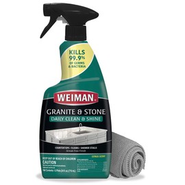 Weiman Disinfectant Granite Cleaner and Polish With Microfiber Cloth - Safely Clean Disinfect and Shine Granite Marble Soapstone Quartz Quartzite Slate Limestone Corian Laminate Tile Countertop