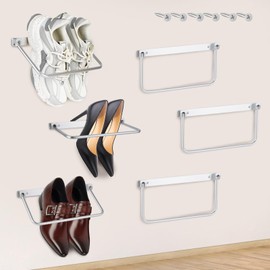 FACULX 3-Pack Wall Hanging Shoes Rack, Aluminum Camper Foldable Shoe Organizer, Efficient Holder and Storage Rack for Various Shoes, Door Shoe Hangers, Space Saving, Silver