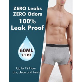 AIRCUTE Men Urine Incontinence Underwear Fly Front Opening Absorbent Leak Proof Boxer Brief for leaks 60 ML 3 Pack(2X-Large, Black-Gray-White)