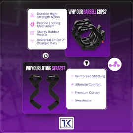 TITANKARE Olympic Barbell Clips Combo - 2 Inch Barbell Clamps and Wrist Support Straps, Gym Barbell Bar Accessories, Locking Barbell Collars for Fitness Weightlifting, Quick Release Weight Bar Clips