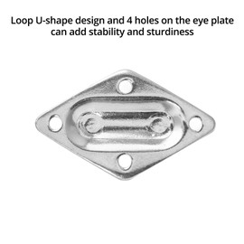 QWORK® Pack of 4 Eye Plate Ceiling Hooks, M6 6 mm (1/4 Inch) 316 Stainless Steel Pad Eye Screw with Screw, Rubber Plugs for Boat Rigging Yoga Training Strap