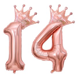 40 Inch Rose Gold Crown Number 14 Balloons, 14th Birthday Balloons for Men Women, 14th Celebration Decor Happy 14th Birthday Party,14th Birthday Party Decoration Wedding Anniversary Events Supplies