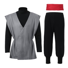 C-ZOFEK Mens Black Cosplay Costume Anime Kung Fu Suit with Red Belt Earring (Large)