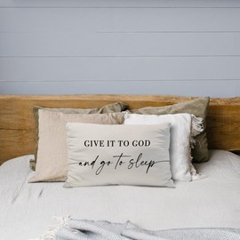 Knibeo Give It to God and Go to Sleep, Decorative Pillows Cover for Bed, Throw Pillows Cover for Bed, 12x20 Inch Pillow Case, Decorative Bed Pillows Cover for Bedroom(12x20, Cream-Coloured)