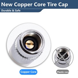 CACUINA Tire Valve Stem Cap, 4pcs Copper Metal Ring, Universal Fit for Truck, 35psi TPMS, Electroplated Silver Monitoring Cap with Anti-theft Nut & Wrench, Pack of 4