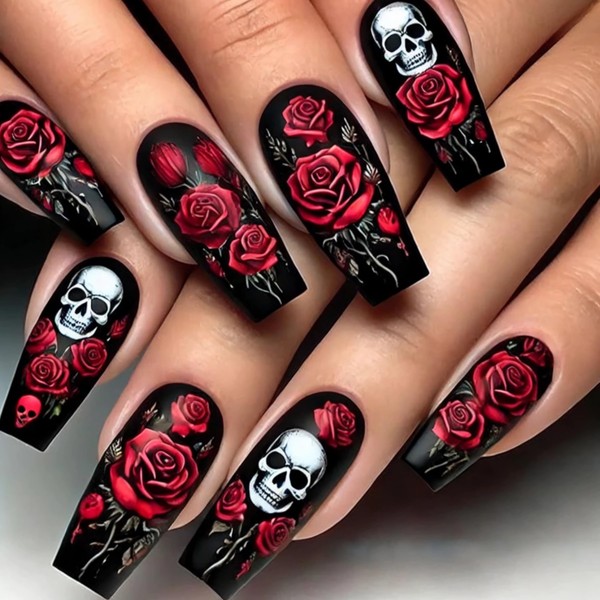 BABALAL Square Press on Nails Medium Fake Nails Black and