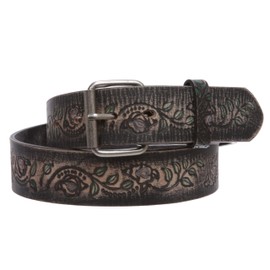1 1/2" Snap On Floral Tree Engraving Oil Tanned Vintage Full Grain Leather Belt, Black | 36"